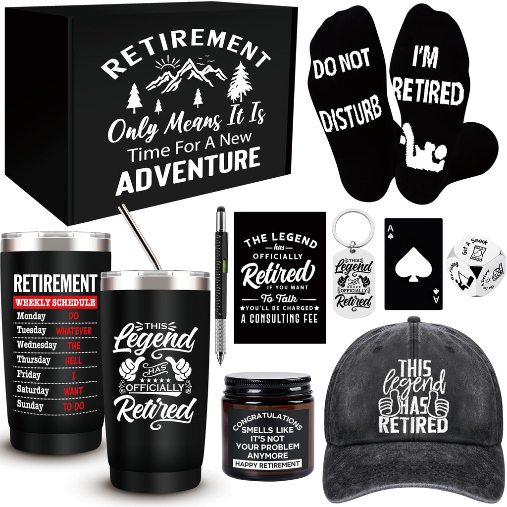10 Pcs Retirement Gifts for Men 2026, This Legend Has Retired, Happy Retirement Gifts for Dad, Grandpa, Coworker, Teachers, Boss, Friends, Retirees, 20 Oz Tumbler Best Retirement Gifts Basket