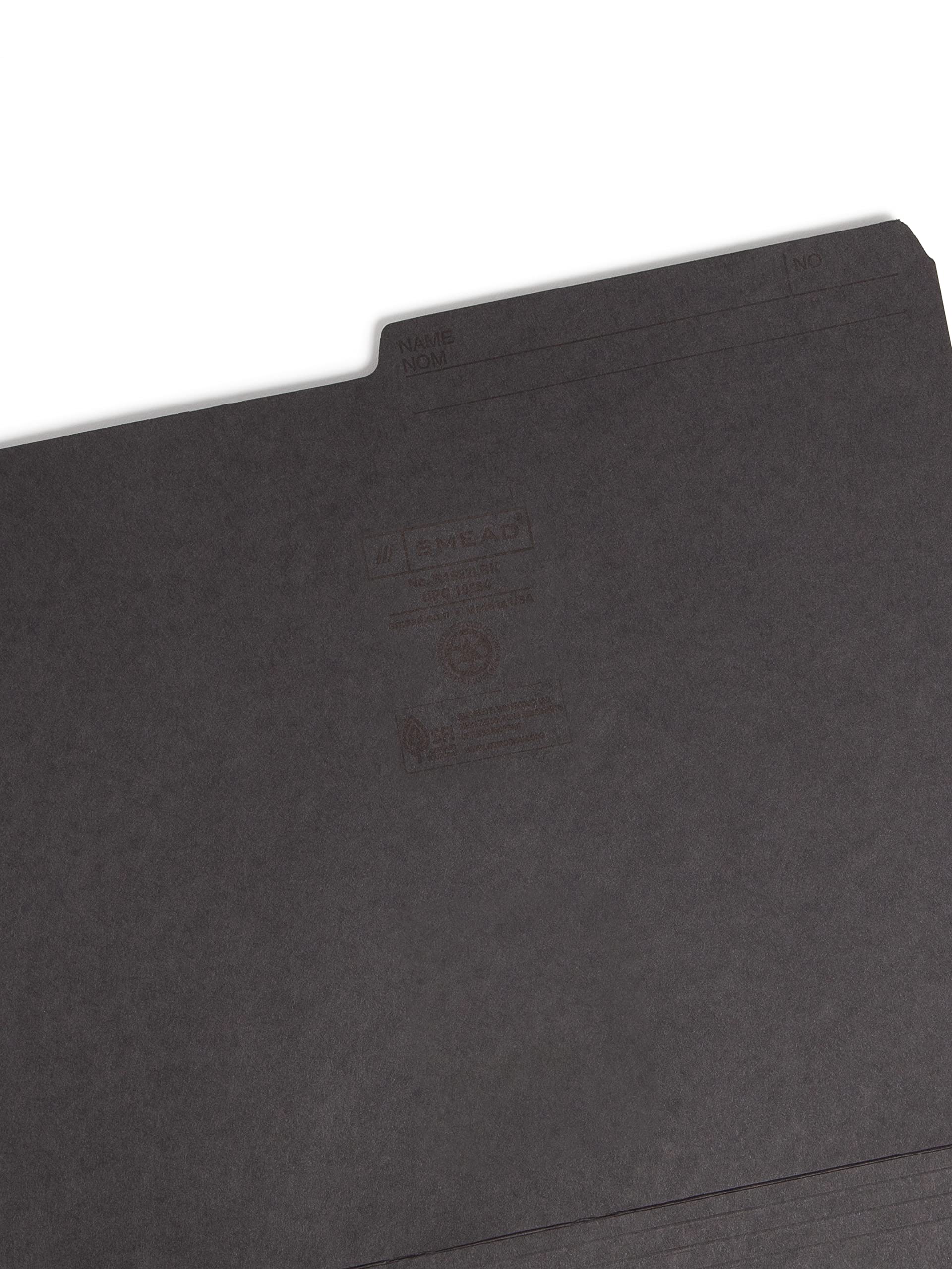 Smead 10364 File Folder, Letter, 1/2-Cut, 2 Reversible Tab, Black, 100 Per Box
