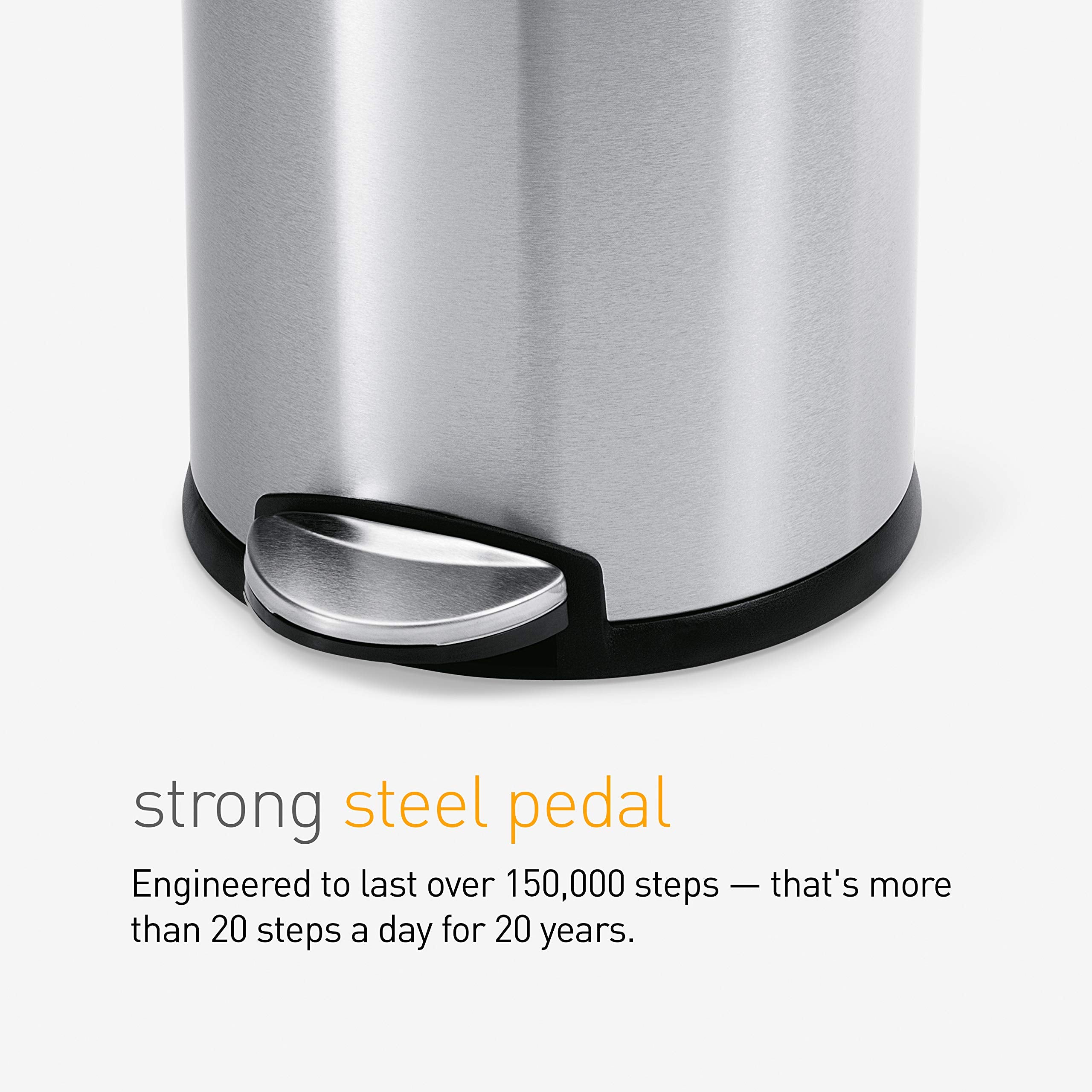 simplehuman 4.5 Liter / 1.2 Gallon Compact Stainless Steel Round Bathroom Step Trash Can, White Stainless Steel