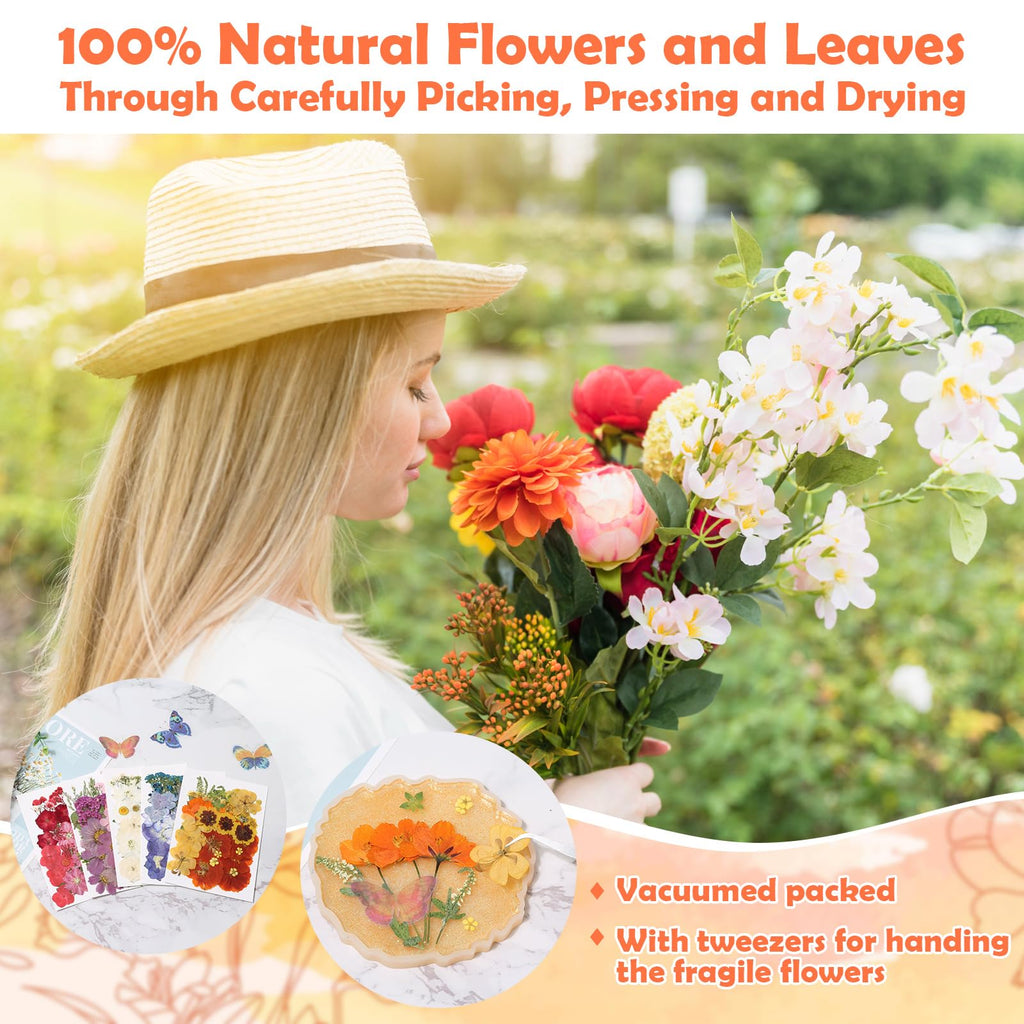 269 PCS Dried Pressed Flowers for Resin Crafts, Bulk Real Nature Pressed Flowers Set Dried Wildflowers Leaves with Butterfly Stickers Tweezers for Jewelry Making DIY Scrapbook Floral Frame Decors