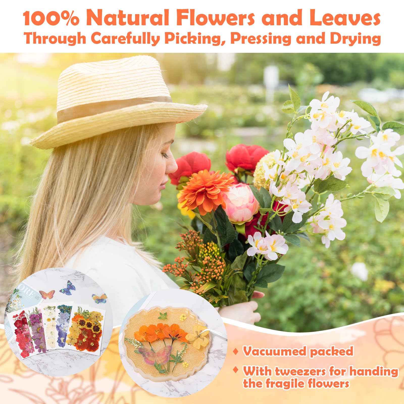 269 PCS Dried Pressed Flowers for Resin Crafts, Bulk Real Nature Pressed Flowers Set Dried Wildflowers Leaves with Butterfly Stickers Tweezers for Jewelry Making DIY Scrapbook Floral Frame Decors