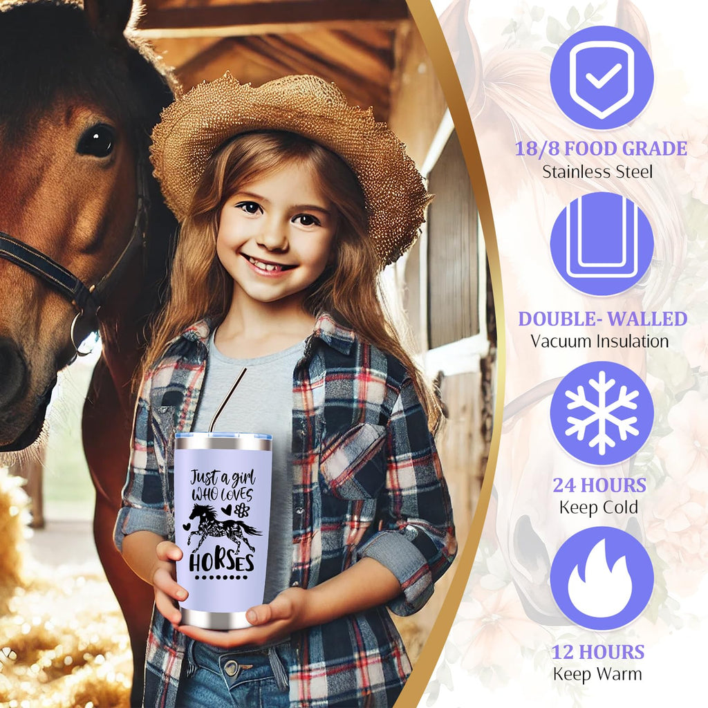 JTAMOHI Horse Lover Gifts for Girls, 6 Pcs Horse Stuff Cool Gifts for Horse Lovers with 20 Oz Tumbler Socks Makeup Bag Bracelet 8 Hair Accessories, Birthday, Christmas Gifts for Horse Lover