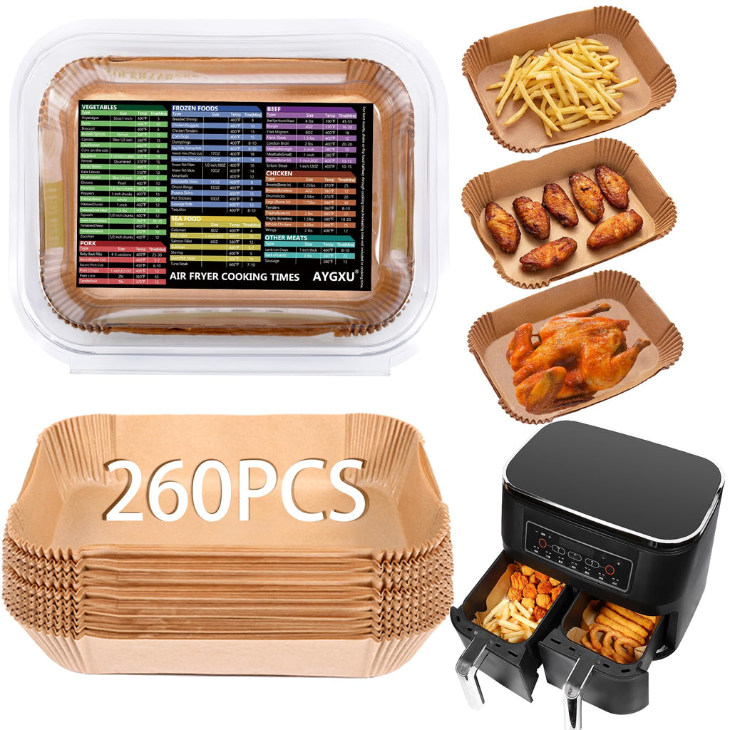 Ninja Dual Air Fryer Liners - 260 Disposable Parchment Paper Liners, 8.6''*5.5'', Rectangle, with Cook Times
