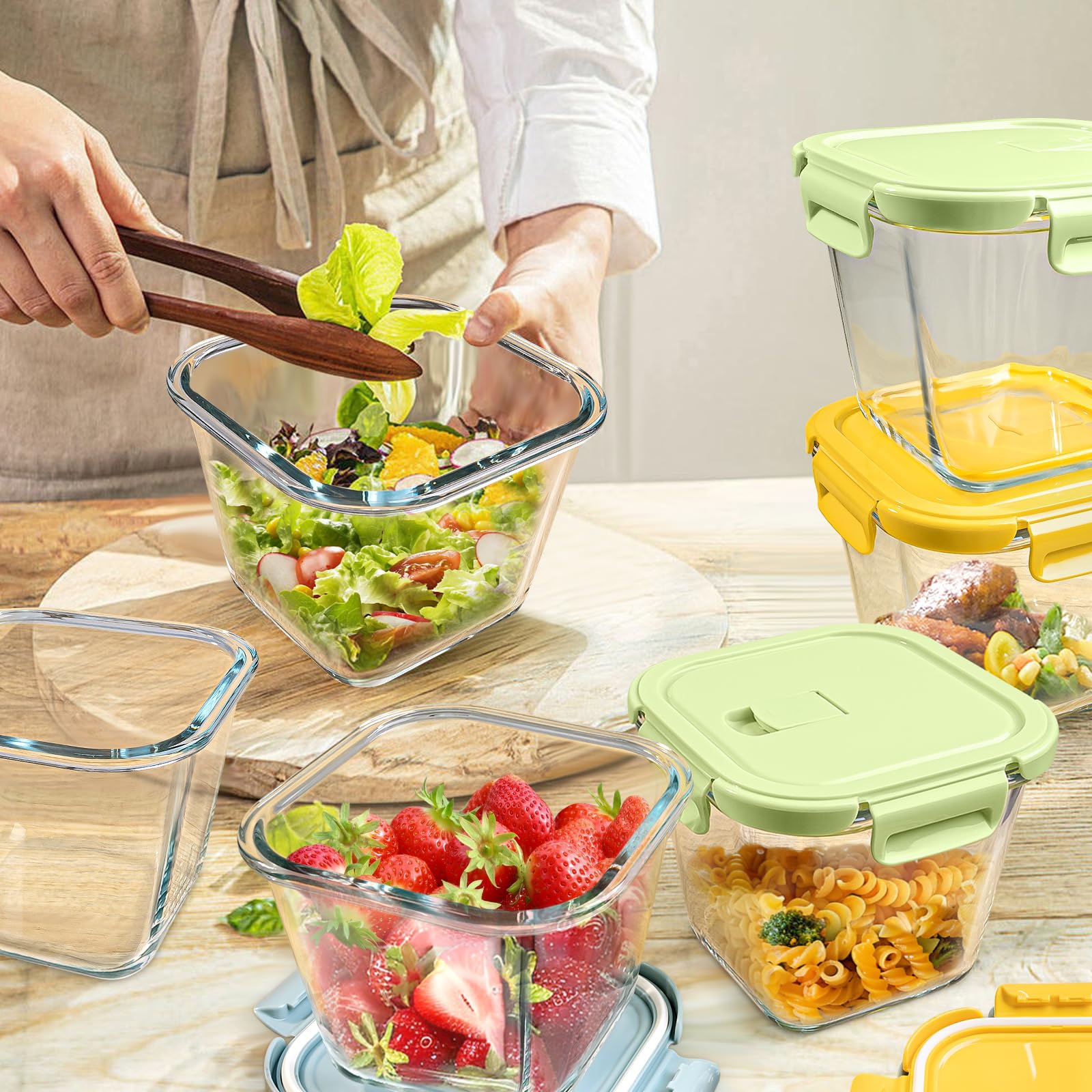 Glass Container Food Storage 32 oz, 4 Cup Overnight Oats Jar, Oven & Microwave Safe Deli Containers with Lids, Freezer Containers for Kitchen, Take Out and To Go, Soup Containers for Food Prep, 4 Pack
