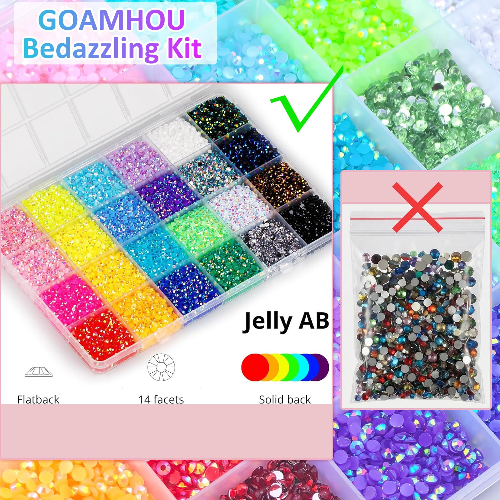 40 Colors Rhinestones Bedazzling Kit, 32000 Pcs 3mm/4mm/5mm Flatback Gems With Tools, Bling DIY Craft Supplies for Clothing Shoes Nails Book Diamond Art