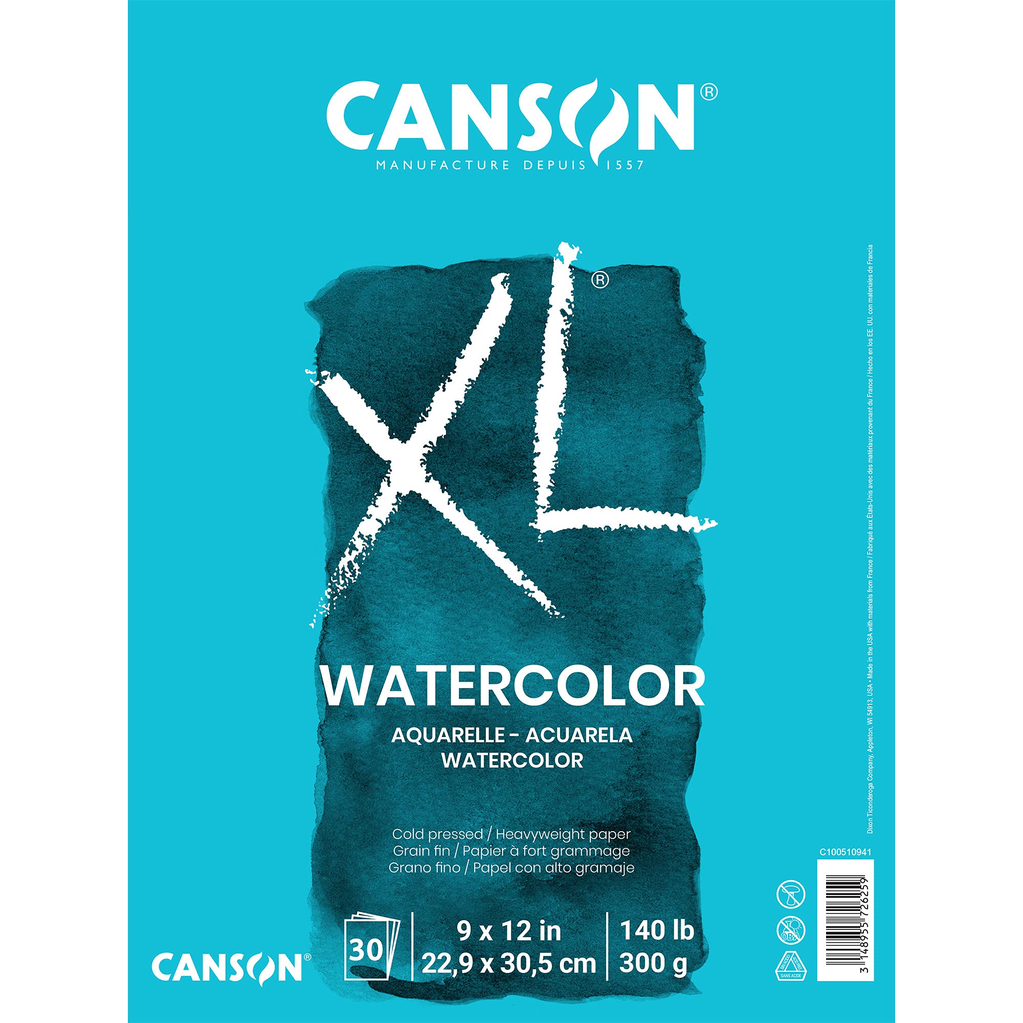Pro-Art 702-2445 9-Inch by 12-Inch Canson Watercolor Paper Pad, 30-Sheet, X-Large