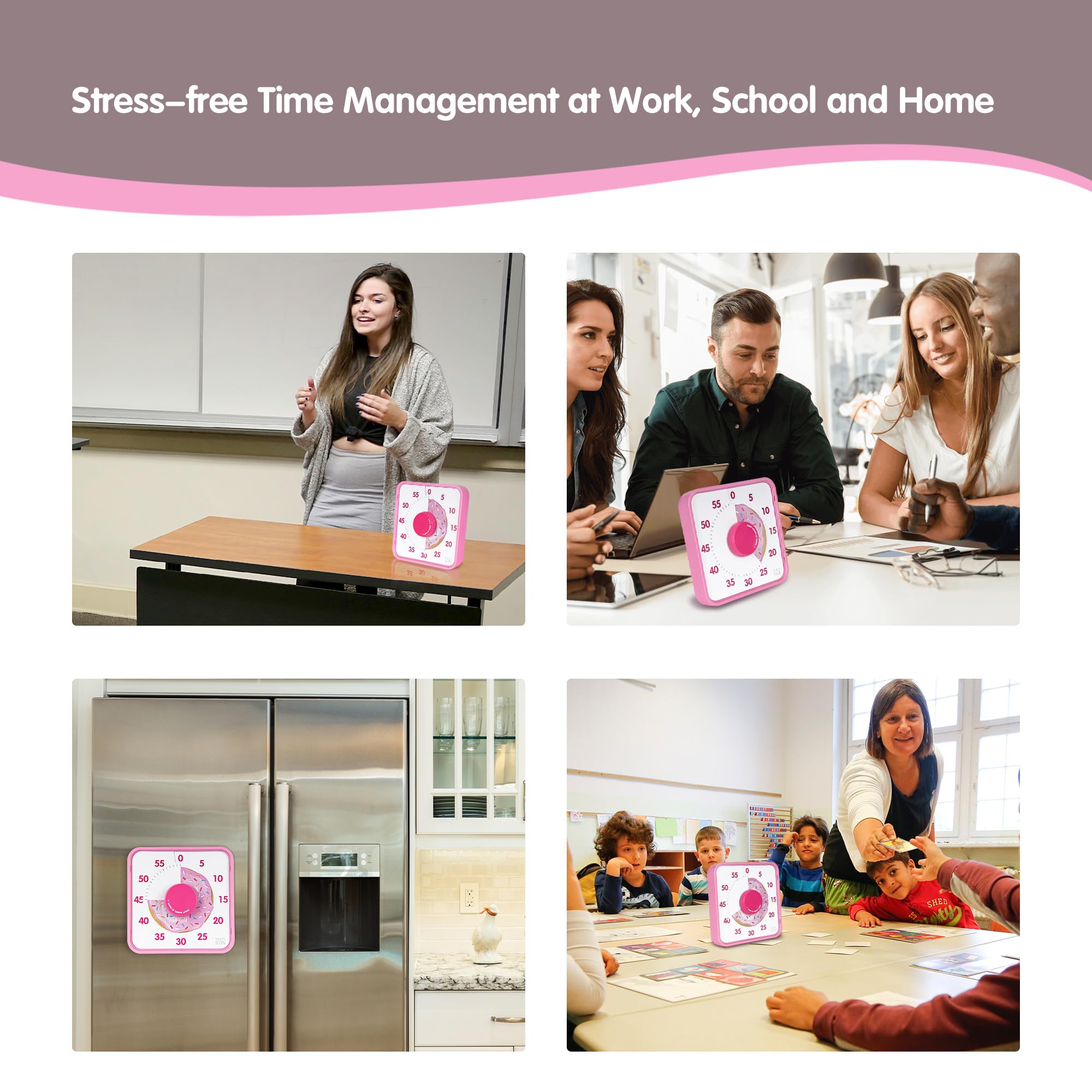 TWENTY5 SEVEN Countdown Timer 7.5 inch, 60 Minute 1 Hour Visual Timer for Classroom Teaching Tool Office Meeting, Mechanical Countdown Clock for Kids Exam Time Management Magnetic, Pink Donut