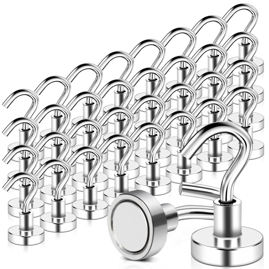 32 Pack Magnetic Hooks Heavy Duty, 25 lbs Strong Magnet Hooks for Cruise Refrigerator, Neodymium Magnets with Hooks for Grill Hanging Kitchen Tool Storage