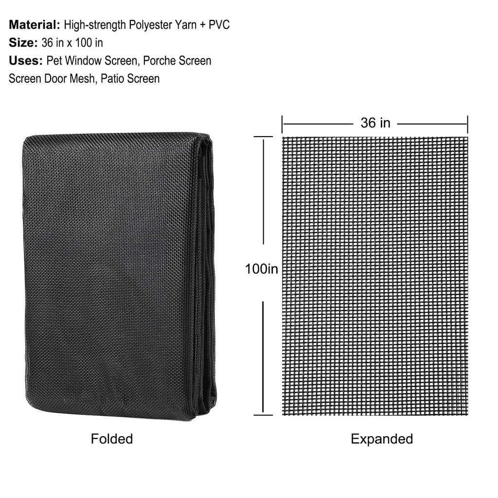 36 x 100 in Pet Window Screen Mesh, Cat Proof Window Screen Replacement, Dog Screen Door Mesh, Screen Mesh Roll, Porch Screens for Patios Outside Outdoor, Heavy Duty Window Screens for House Windows