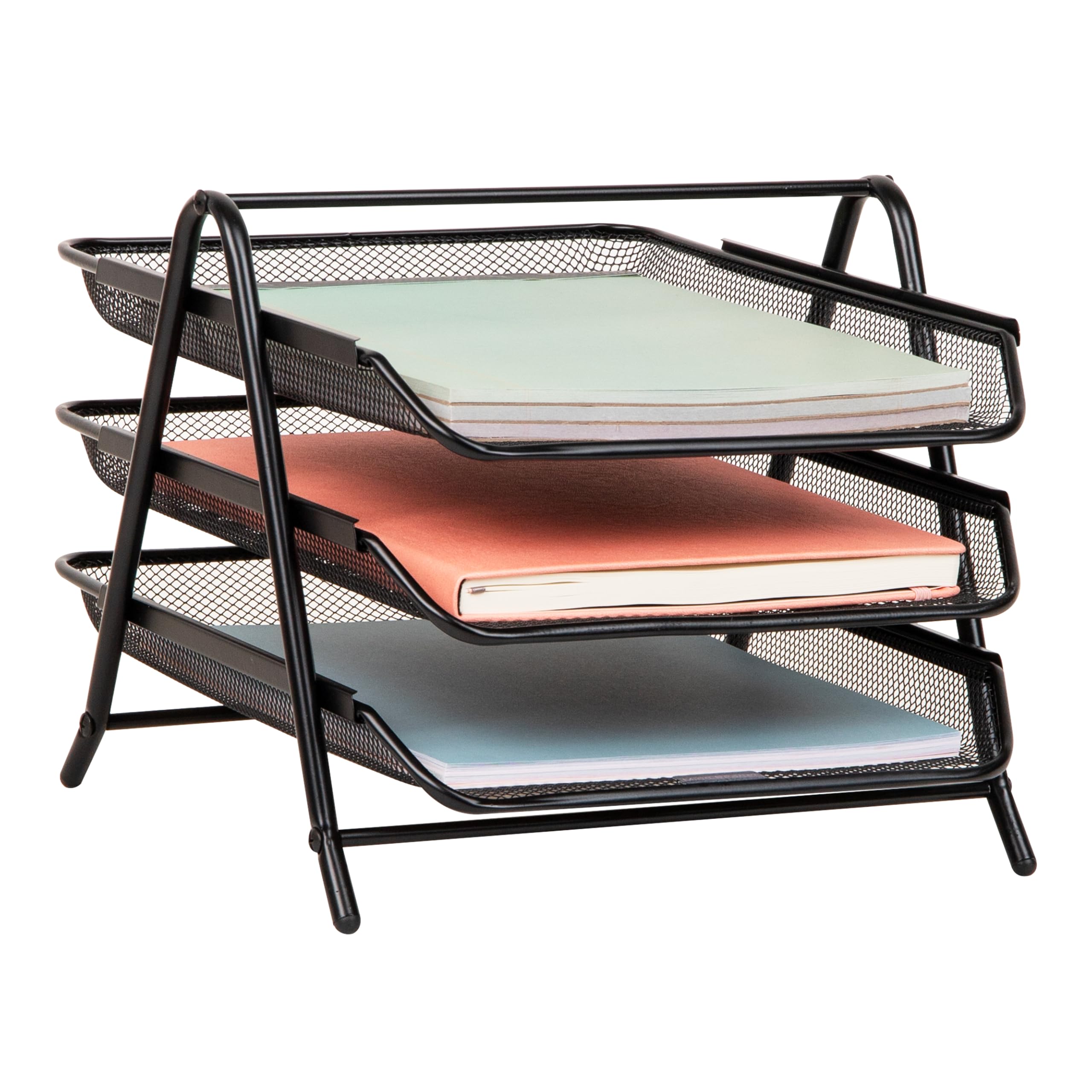Mind Reader 3-Tier Paper Tray, Desktop Organizer, File Storage, Workspace, Office, Metal Mesh, 29.8L x 34.9W x 25.4Hcm, Black
