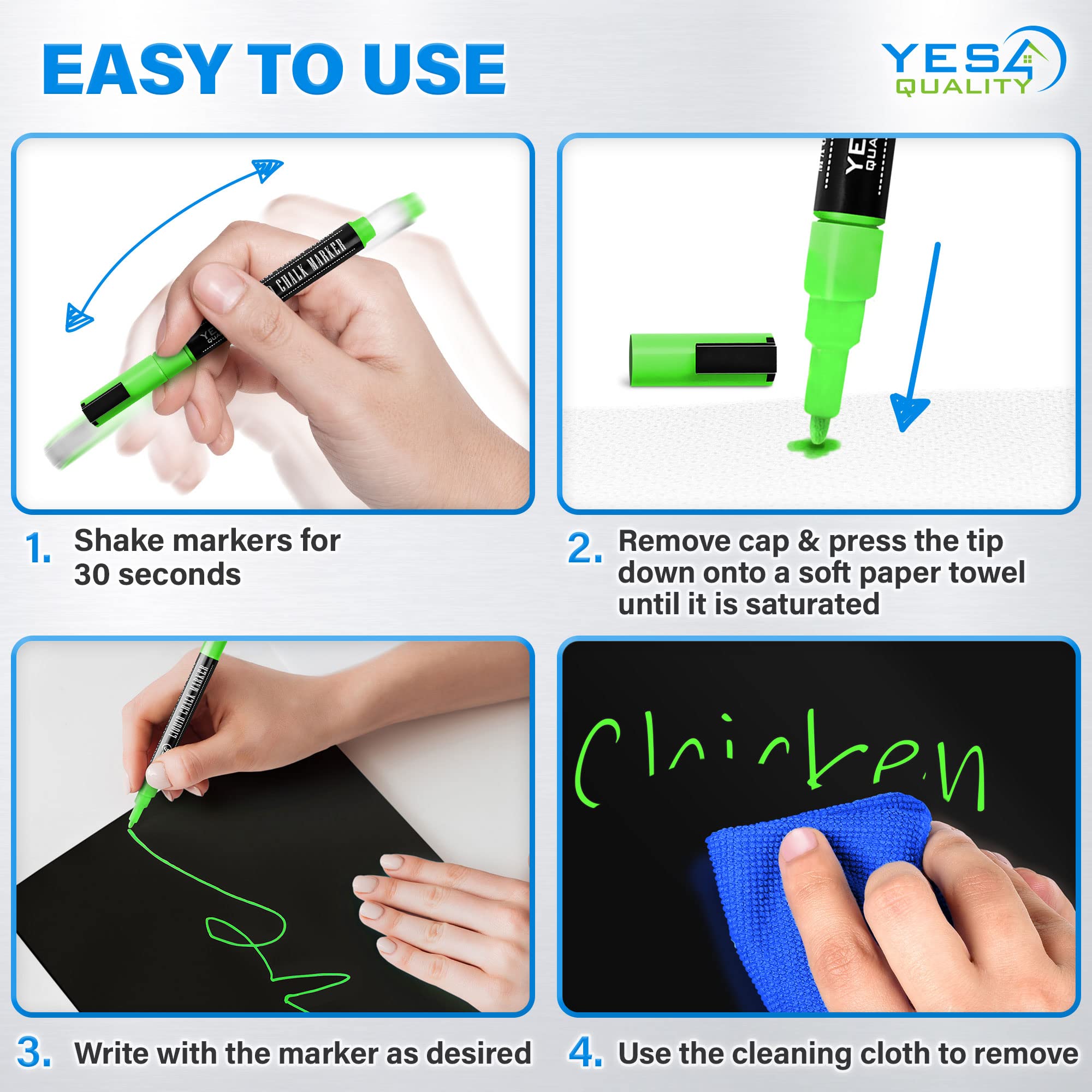 Magnetic Black Dry Erase Board for Fridge - 48 x 33 cm - Stain Resistant with 3 Magnetic, Fine Tip Neon Chalk Markers & Eraser - by Yes4Quality