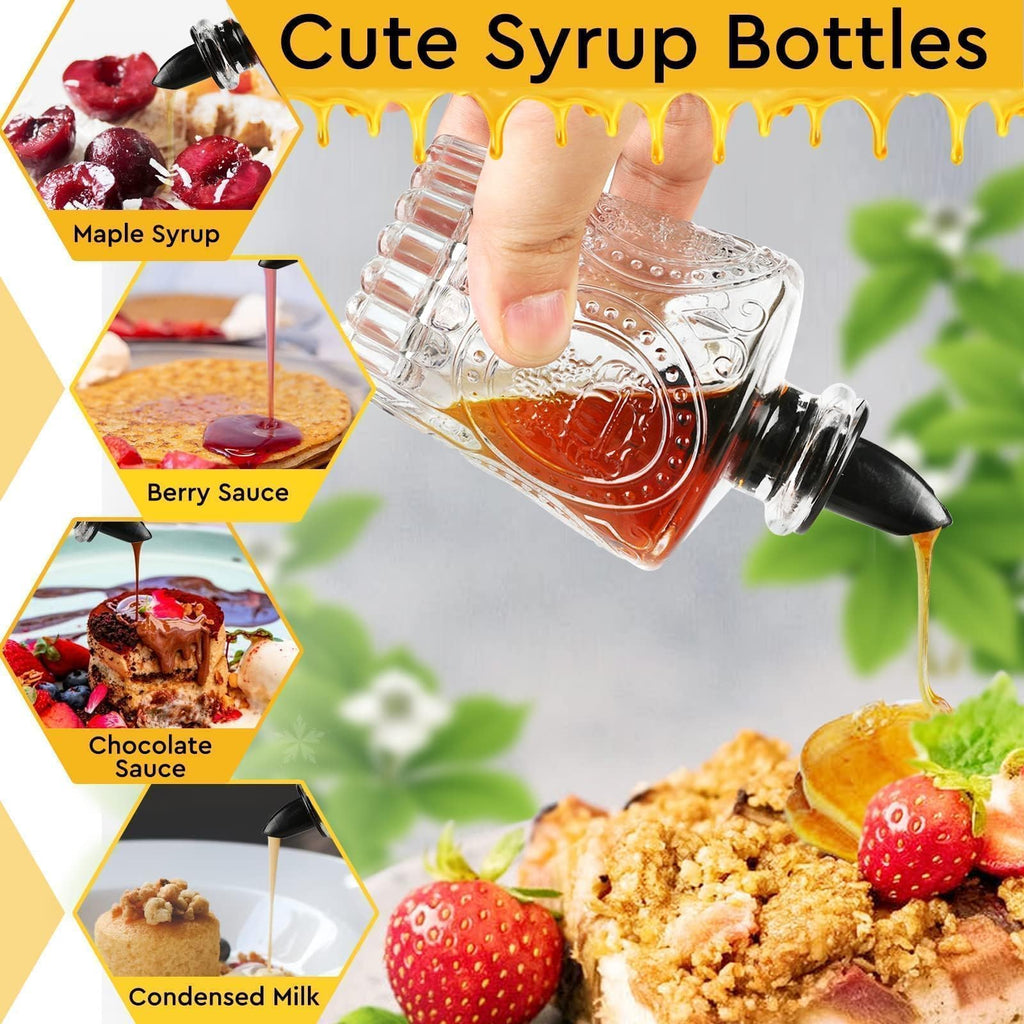 INFTYLE Syrup Bottle Set of 3 - Syrup Dispenser with Leak-Proof Lids Pour Spout Ideal for Coffee Syrups,Honey,Condiments,Olive Oil