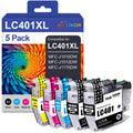 LC401 Compatible LC401XL Ink Cartridges for Brother Printer MFC-J1010DW MFC-J1012DW MFC-J1170DW (5 Pack LC401XL Ink Cartridges BK C M Y Replacements)
