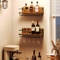 HOOBRO Wine Rack Wall Mounted 2 Pack, Wine Shelf Hanging Floating Wall Shelves, Wine Glass Bottle Rack Stemware Holder, for Living Room, Dining Room, Kitchen, Rustic Brown and Black BF28BJ01