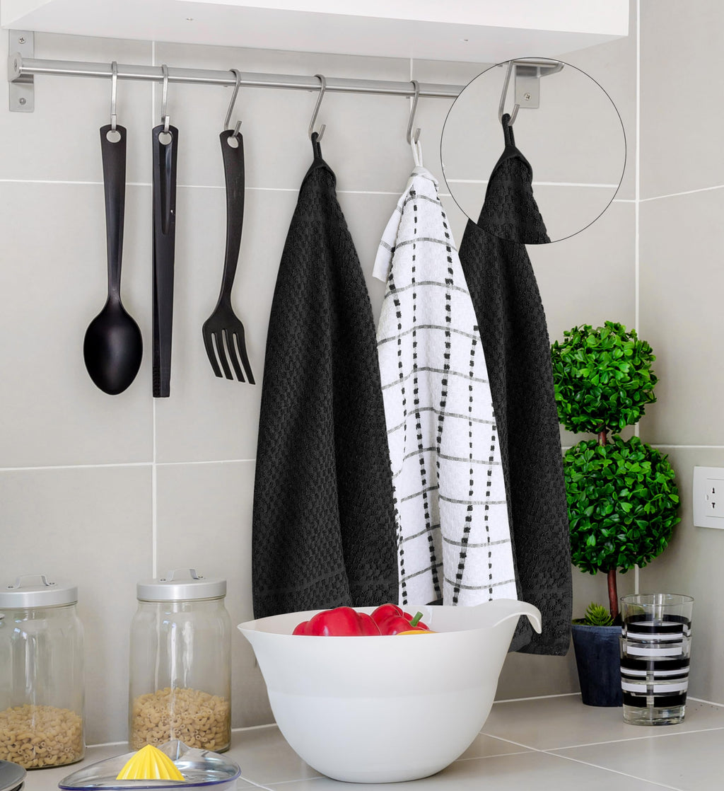 Utopia Towels Kitchen Towels, 12 Pack, 15 by 25 Inches, Dobby Weave, 100% Ring Spun Cotton, Super Soft and Absorbent Dish, Tea, and Bar Towels, Black