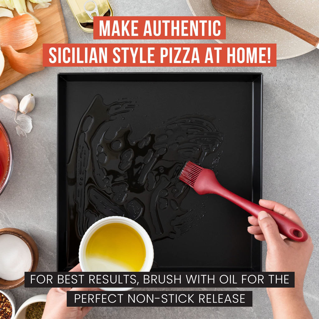 Chef Pomodoro Sicilian Deep Dish Square Pizza Pan, 13.2 x 13.2 Inch, Non-Stick Aluminum, Focaccia Crust, Dough Pre-Seasoned Bakeware Kitchenware