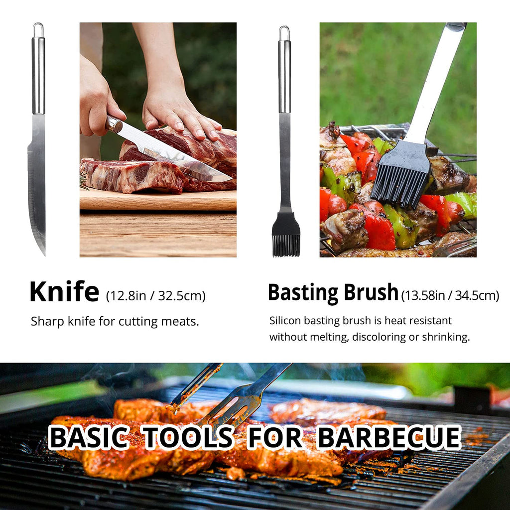 BBQ Utensil Set Stainless Steel Professional Barbecue Accessories Grill Tool with Bag Easy to Carry (9)