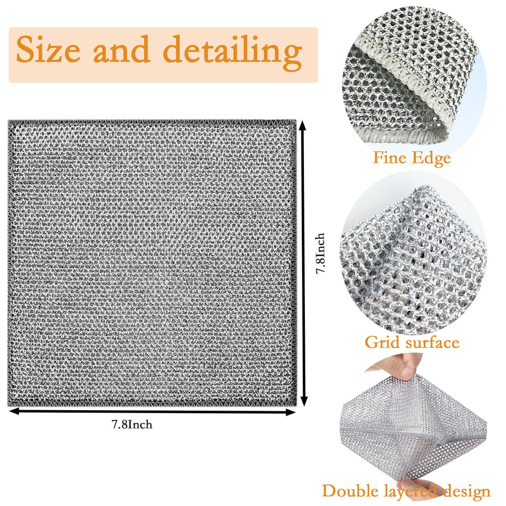 10PCS Double Wet and Dry Wire Dishcloth, Stainless Steel Scrubber, Multi-Purpose Wire Miracle Cleaning Cloths, Non-Scratch, for Powerful Cleaning of Cookware and More (10)