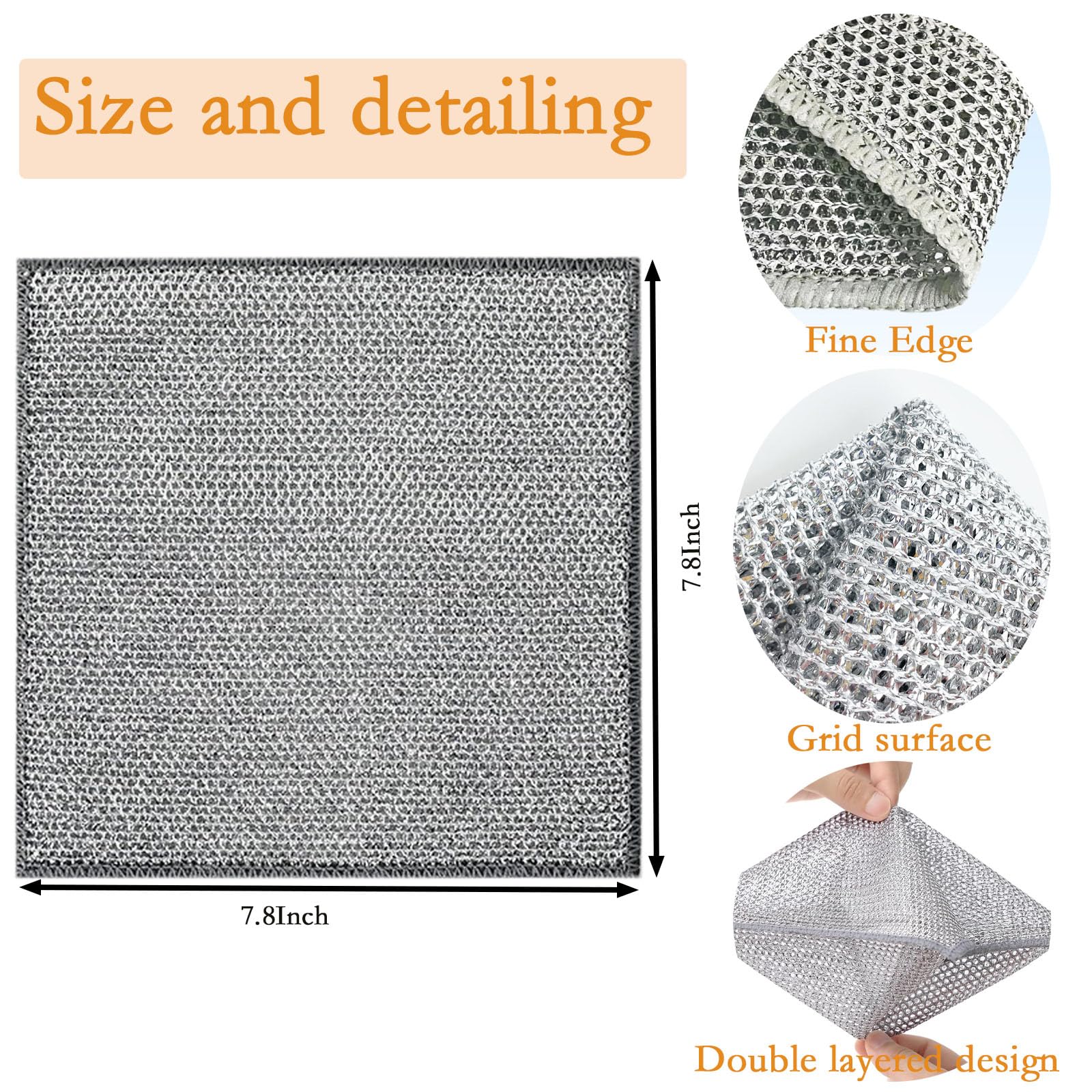 10PCS Double Wet and Dry Wire Dishcloth, Stainless Steel Scrubber, Multi-Purpose Wire Miracle Cleaning Cloths, Non-Scratch, for Powerful Cleaning of Cookware and More (10)