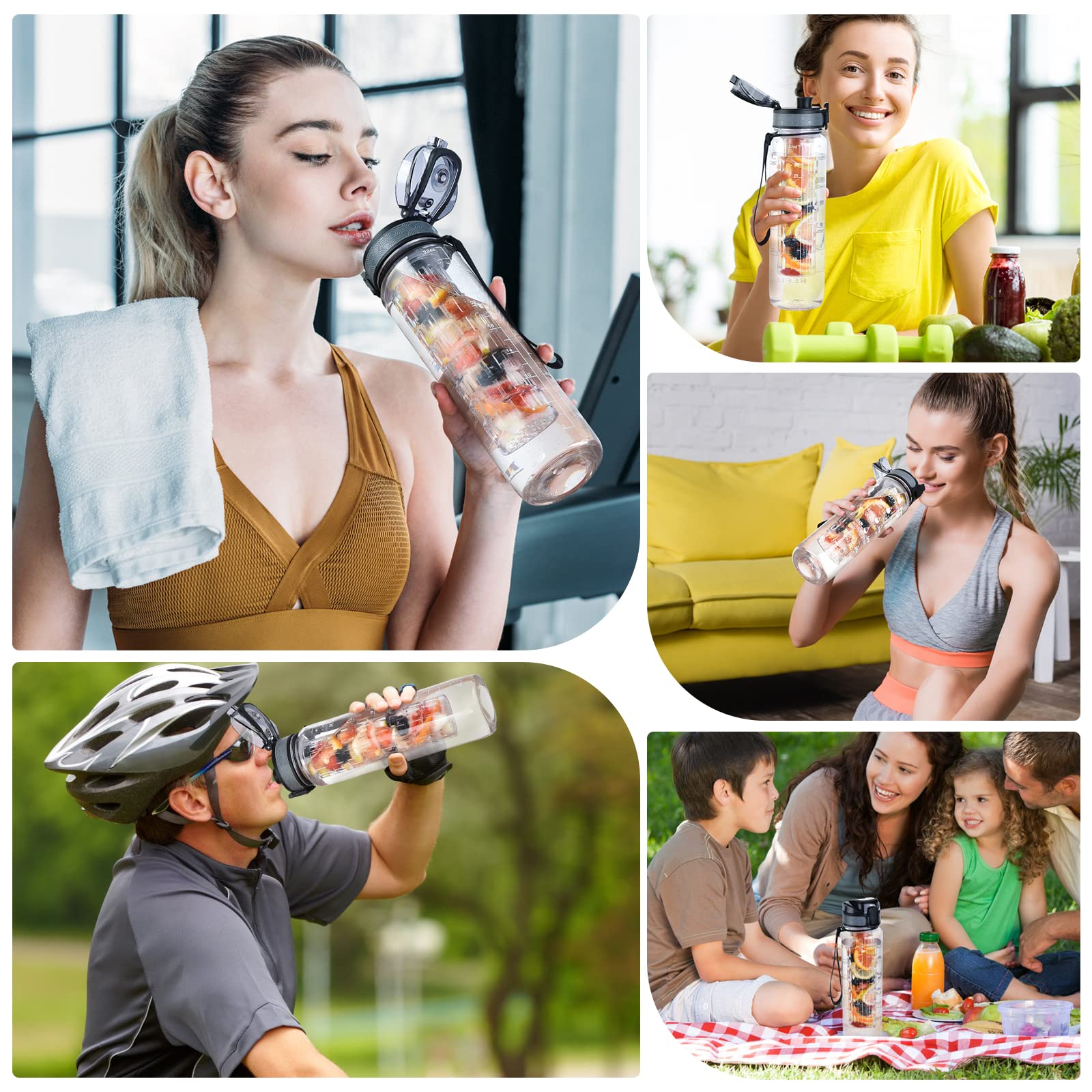 UTEBIT Fruit Infuser Water Bottle, 32 OZ Tea Infuser Bottle, Sports Water Bottle With Straw, BPA Free Leak Proof Tritan Large Water Jug,Men Women's Ideal Fitness Gift Or For Gym, Camping