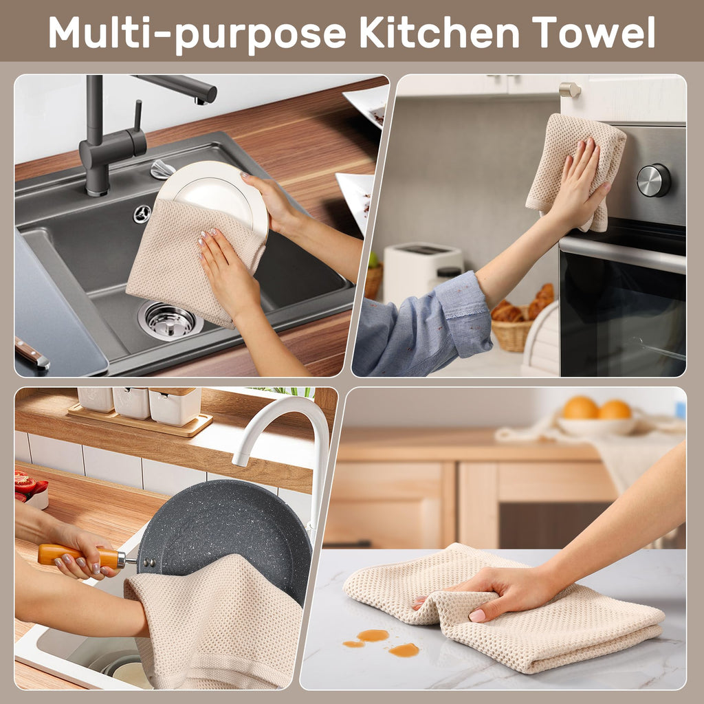 HOMYTOP Large Kitchen Hand Towels,Cotton Waffle Weave Dish Towel for Drying, Cleaning Cloth for Kitchen Dishes - Extra Absorbent and Soft - 16 x 28 inch (Cream-4 Pack)