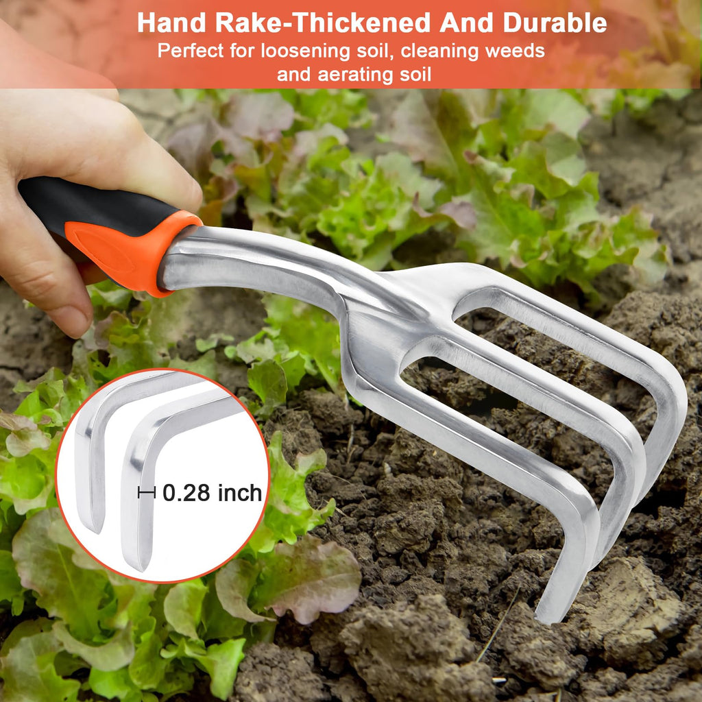 Garden Tools Set, 3 Pack Heavy Duty Gardening Tools Set Include Garden Shovel, Transplant Trowel and Hand Rake with Ergonomic Non-Slip Handle, Aluminum Alloy Lawn for Planting, Orange