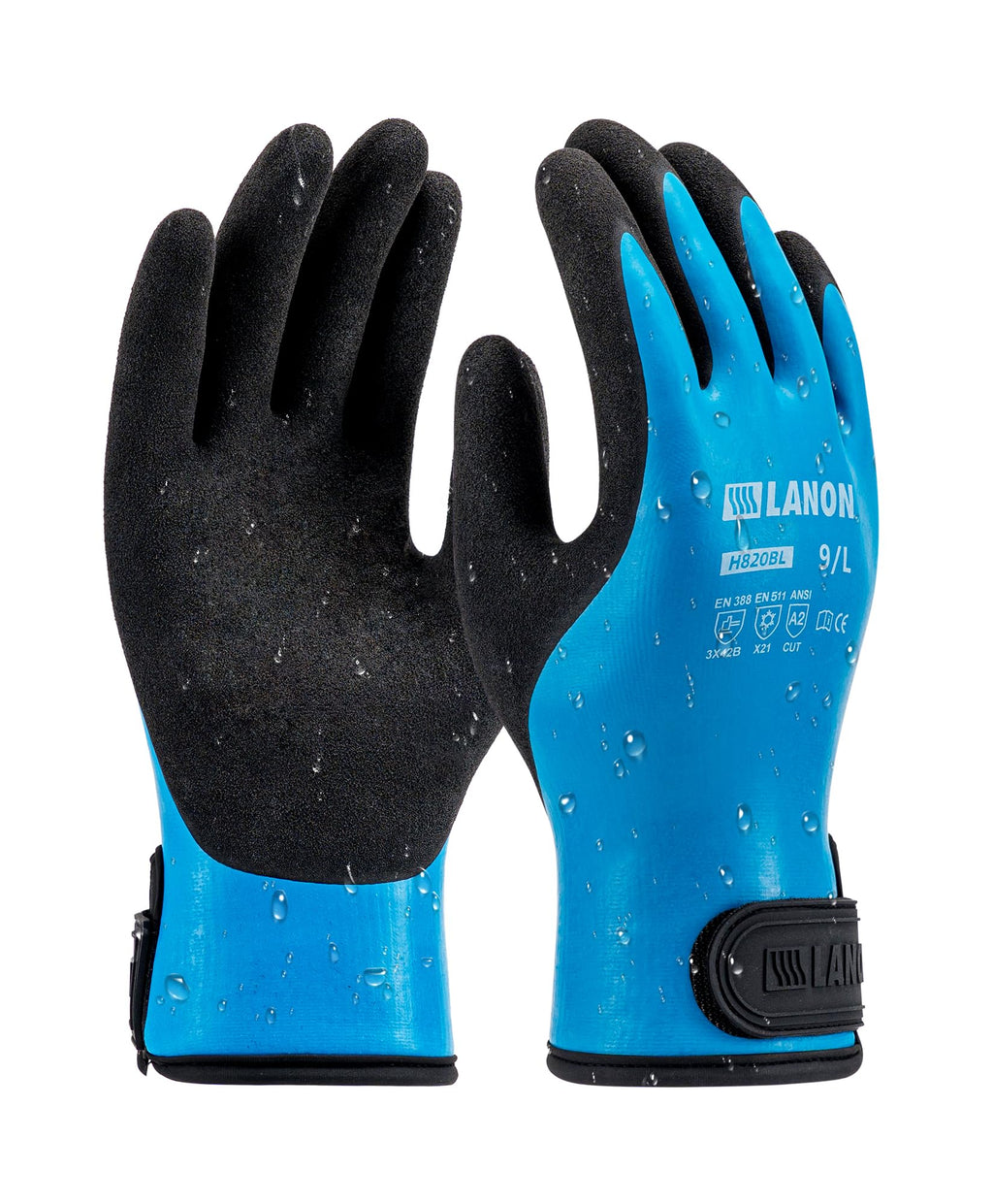 LANON Waterproof Winter Work Gloves, Double Rubber Coated, Thermal Insulated Freezer Gloves for Cold Weather, Heavy Duty, Non-Slip Grip, Wrist Closure, Blue,L