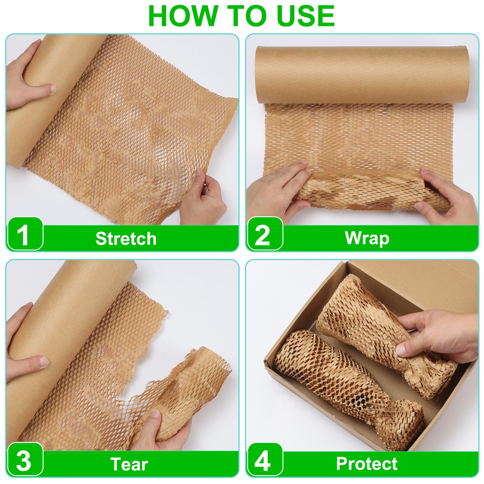 Honeycomb Packing Paper 15” x 200’ Moving Suppliers Bubble Cushioning Wrap Paper Roll for Moving/Shipping/Packing with 80 Fragile Sticker Protective Eco Friendly & Recyclable (15"x200')