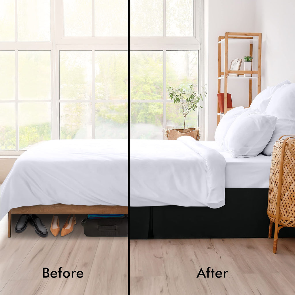 Utopia Bedding Queen Bed Skirt - Soft Quadruple Pleated Ruffle - Easy Fit with 16 Inch Tailored Drop - Hotel Quality, Shrinkage and Fade Resistant (Queen, Black)