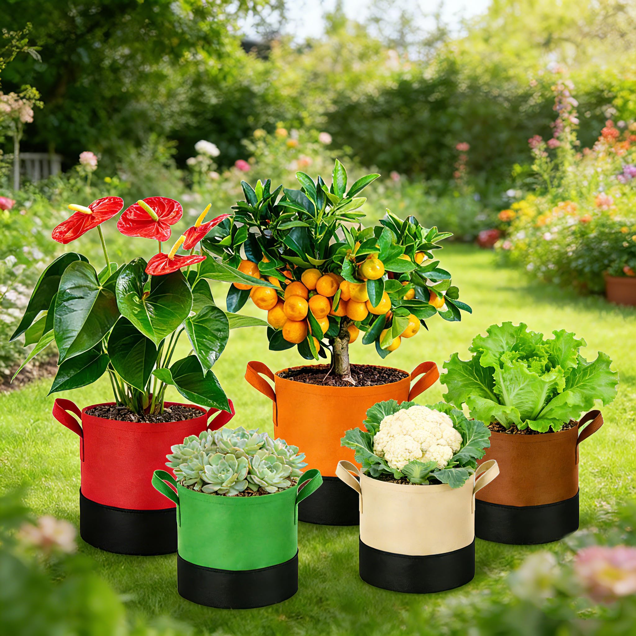 7 Gallon Fabric Grow Bags 5-Pack, 350G Heavy Duty Nonwoven Fabric Pots with Handles, Breathable Grow Planter for Vegetables Flowers Indoor Outdoor Gardening