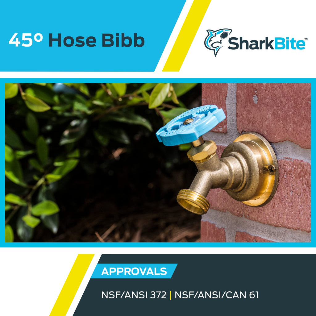 SharkBite 1/2 x 3/4 Inch MHT 45 Degree Hose Bibb, Multi Turn, Push to Connect Brass Plumbing Fitting, PEX Pipe, Copper, CPVC, PE-RT, HDPE, 24632LF