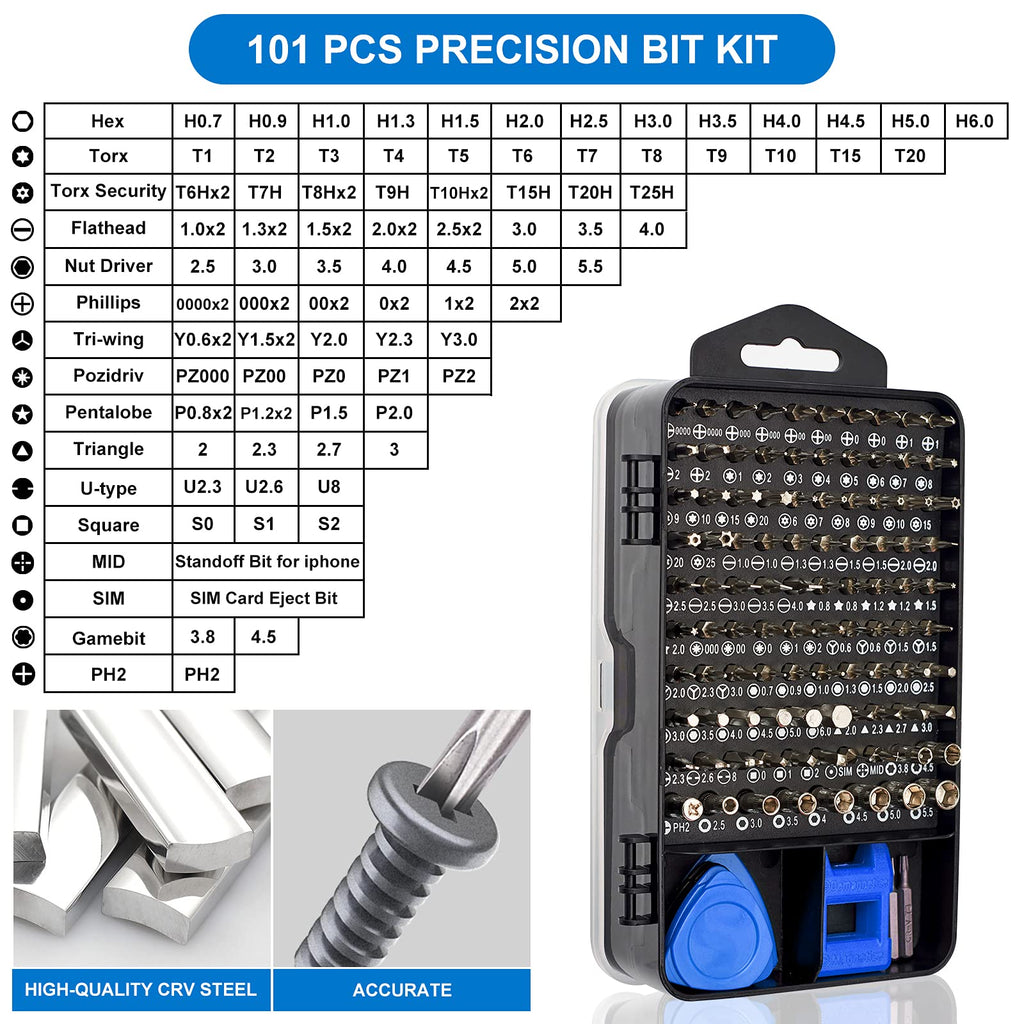 STREBITO Precision Screwdriver Set 124-Piece Small Screwdriver Set Magnetic Repair Tool Kit for Laptop, iPhone, Cell Phone, PC, MacBook, Tablet, Computer, PS5, PS4, Xbox, Electronic, Glasses, Watch