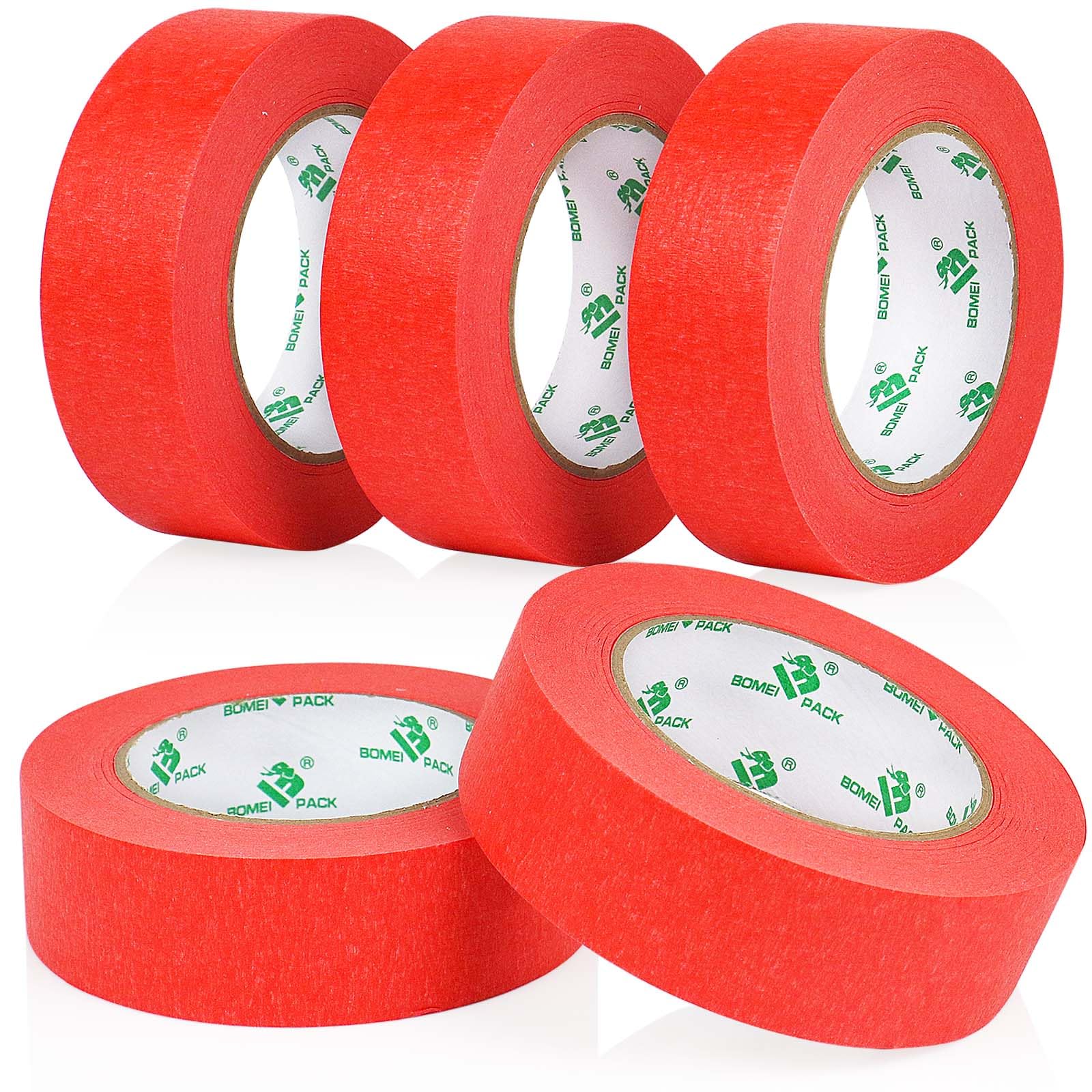 BOMEI PACK 5Rolls Red Masking Tape 36mm x 55yds, General Purpose Red Painters Tape for Painting, Labeling, DIY Crafting, Decoration and School Projects, Total 275yds