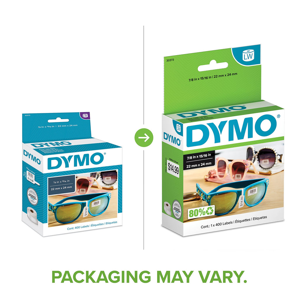 DYMO Authentic LW Price Tag Labels, DYMO Labels for LabelWriter Printers, White, 15/16" x 7/8", 1 Roll of 400