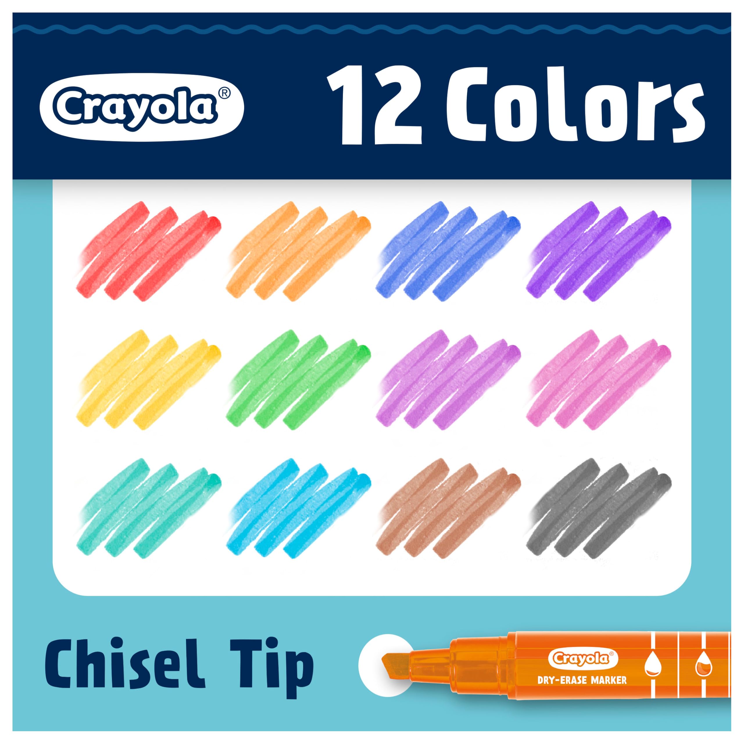 Crayola Low Odor Dry Erase Markers, Chisel Tip, Assorted Colors, Back To School Supplies, 12Count