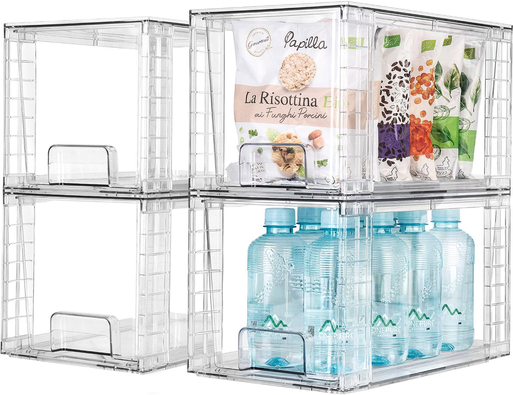 Zero Zoo 2Pack Large Stackable Kitchen Storage Drawers, Clear Foods Organizer Bins with Handles, Easily Assemble for Bathroom, Kitchen, Pantry, Cabinet, Closet (Down Handled)