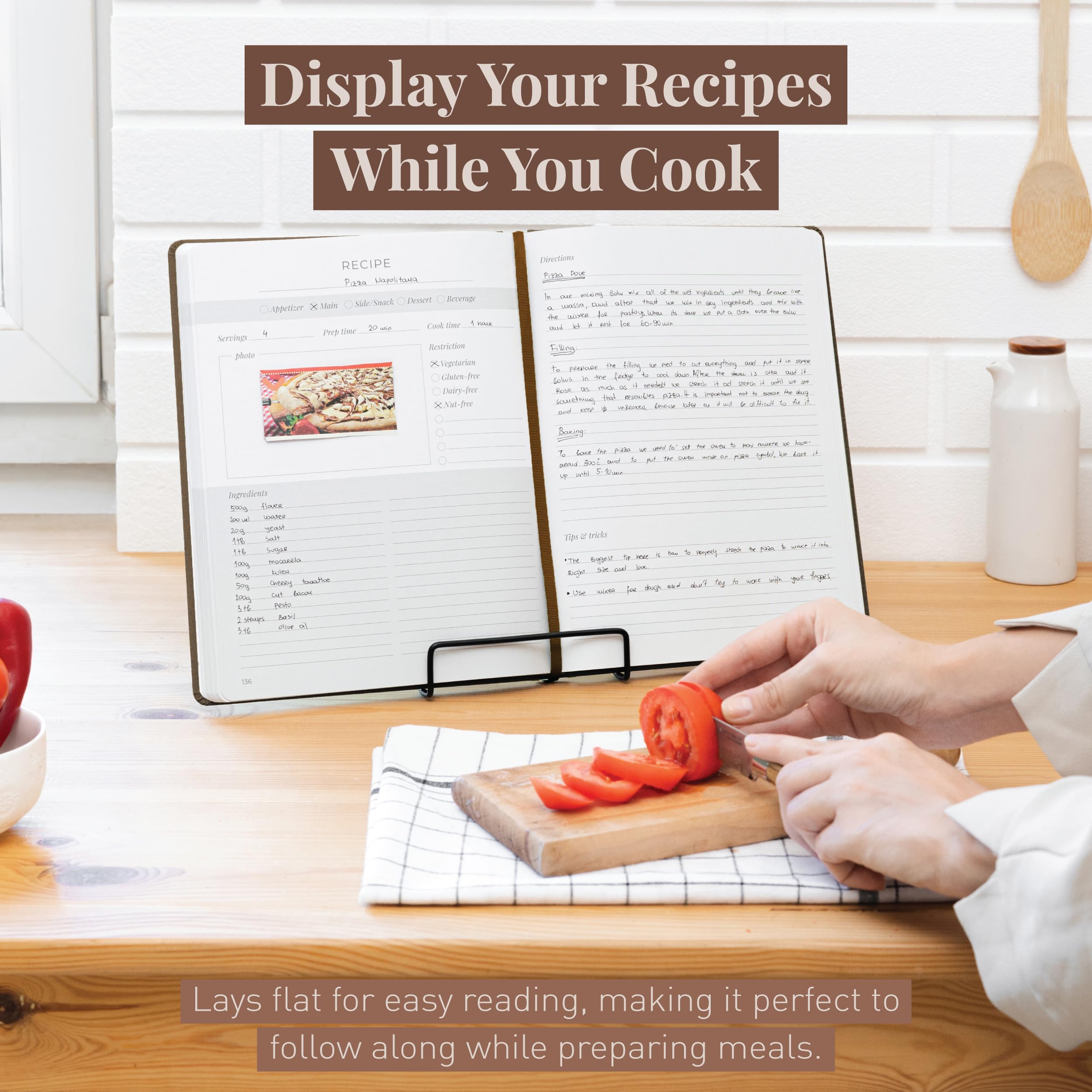 Rileys Blank recipe books to write in your own recipes 21,6 x 28 cm, Hardcover recipe journal for own recipes with conversion chart, notebook journal for handwritten food diary, 120 pages (Brown)
