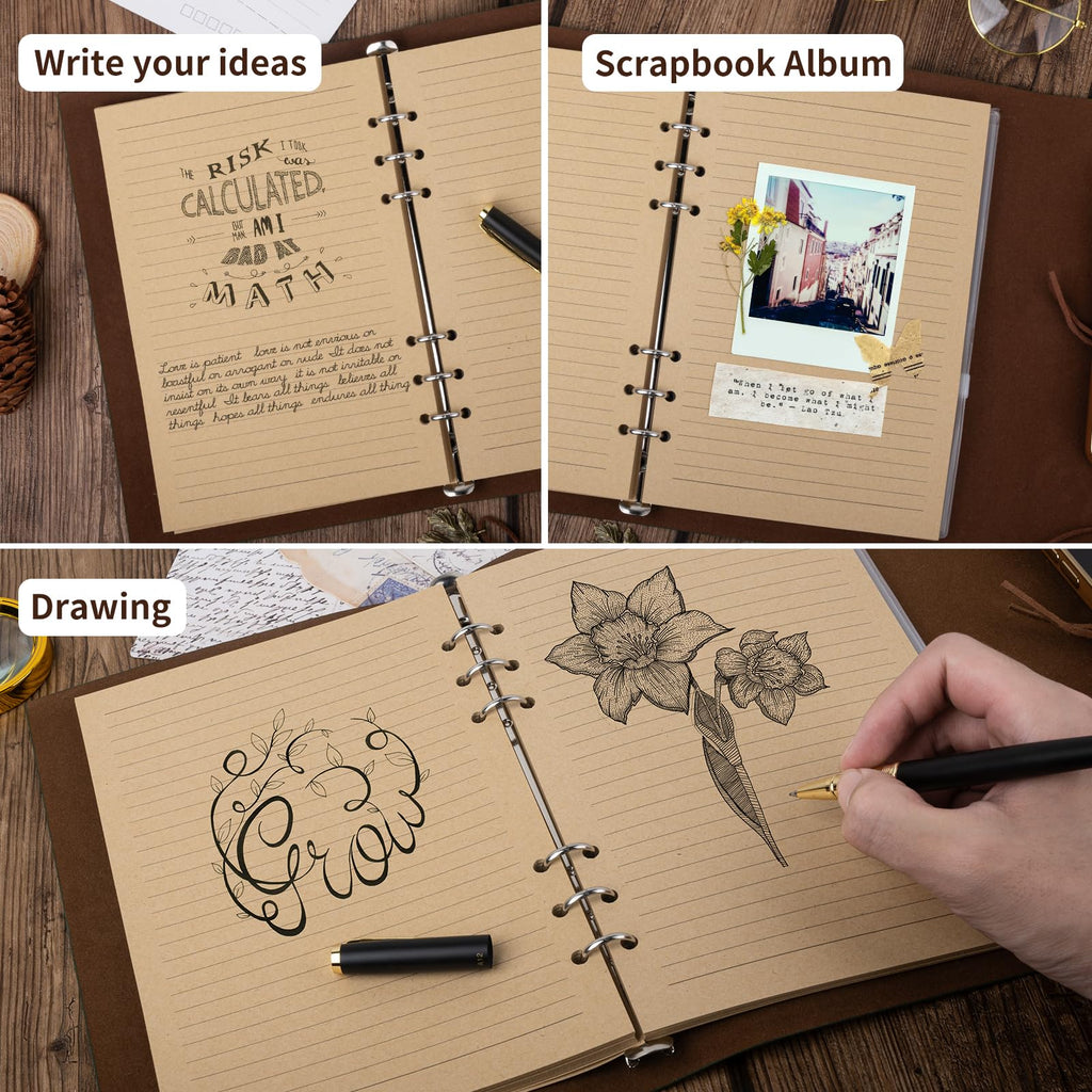 PU Leather Journal Notebook, Refillable Travel Vintage Writing Journals Diary, Gifts for Women, Men, Teen Girls and Boys, 100GSM Lined Paper,160 Pages(Brown, A5 9.2" x 6.5")
