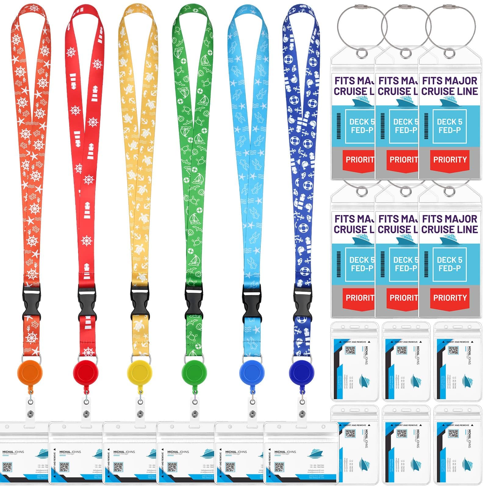 Cruise Lanyards, 6 Pack Waterproof Cruise Luggage Tags with Ship Key Card Badge Holder Travel Lanyard Retractable, Cruise Essentials Accessories