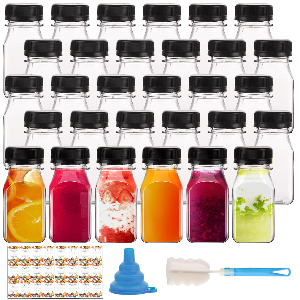 JMIATRY 30PCS Plastic Shot Bottles with Lids 4oz/120ml Ginger Shots Bottles Resuable Juice Bottles Clear Small Bottles for Juicing Shots Mini Fridge, Juices, Water