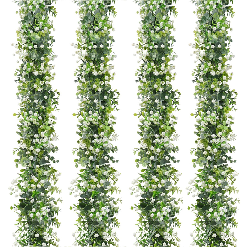 SOMYTING Artificial Eucalyptus Garland with White Flowers Artificial Greenery Garlands Fake Hanging Flower Garland Plant Artificial Vines for Wedding Backdrop Arch Wall Table Decor (4)