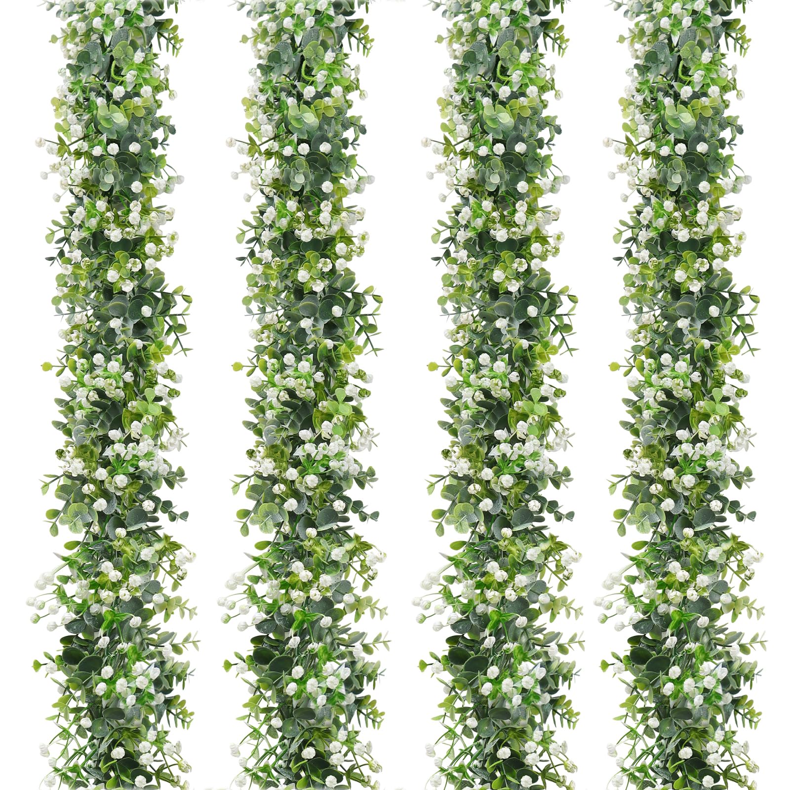 SOMYTING Artificial Eucalyptus Garland with White Flowers Artificial Greenery Garlands Fake Hanging Flower Garland Plant Artificial Vines for Wedding Backdrop Arch Wall Table Decor (4)