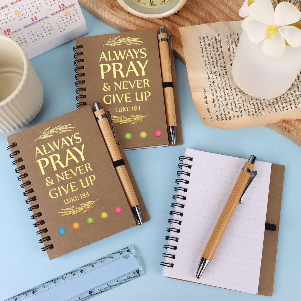 10 Set Christian Gifts Bulk Christian Spiral Notebooks Bible Verse Pens Religious Inspirational Scripture Pen for Men Women Office School Church Visitors Journal Religious Party Favors