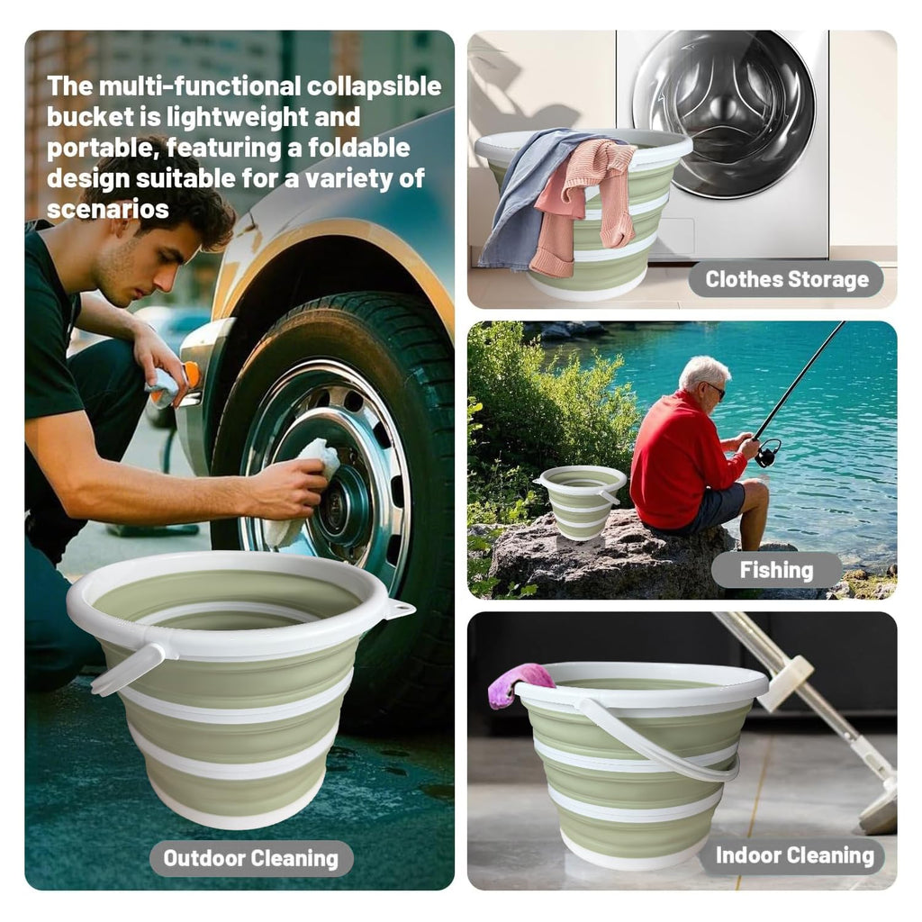 Moodyin Collapsible Water Bucket (10L / 2.6 Gal) – Portable, Easy to Carry & Store, Ideal for Car Wash, Cleaning, Camping, Fishing and Outdoor Activities with Collapsible Handle Design（Green）