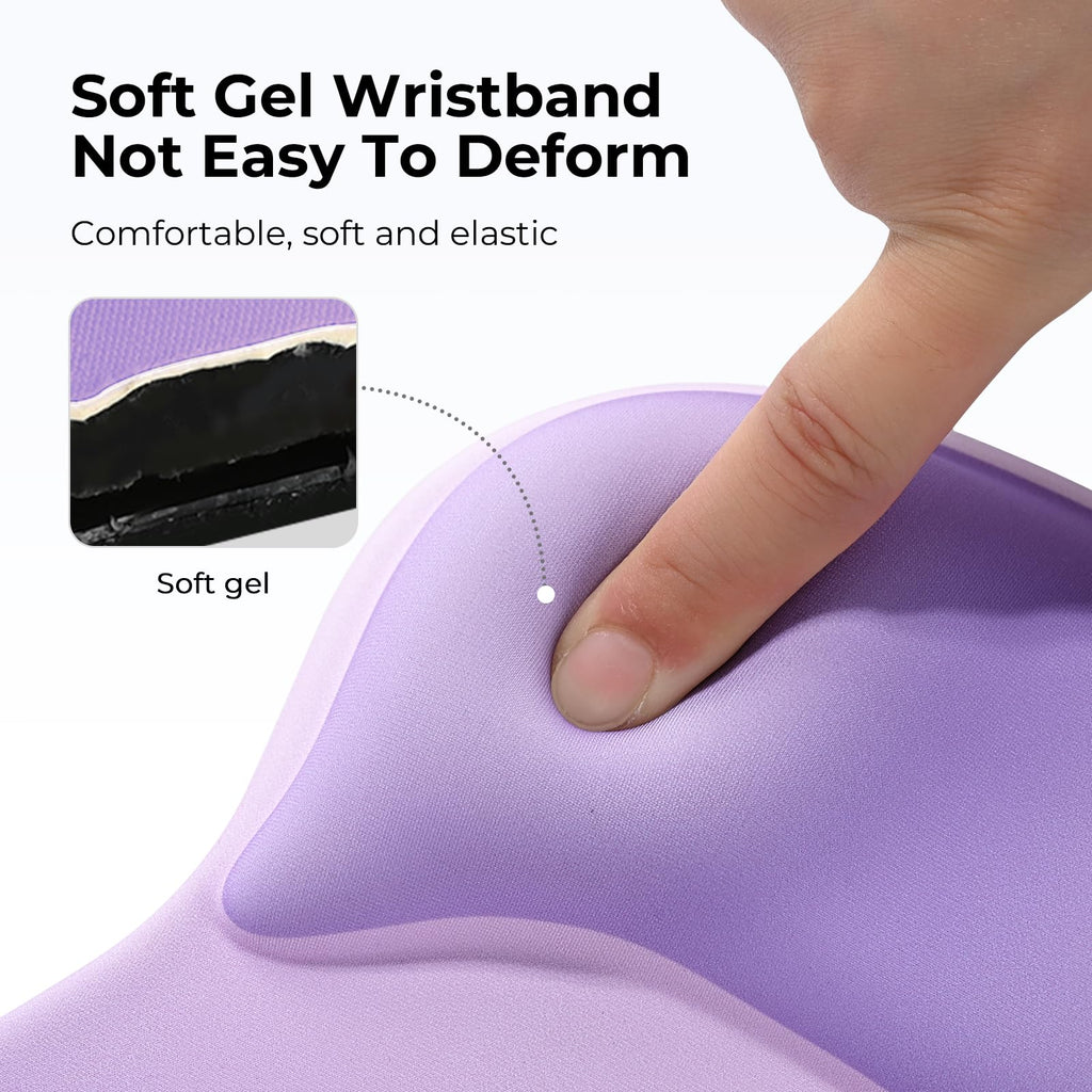EooCoo Ergonomic Mouse Pad with Gel Wrist Rest Support Middle Concave Design Mousepad for Pain Relief, Non-Slip Base Mat Computer Desk Accessories for Cafe, Home & Office, Purple