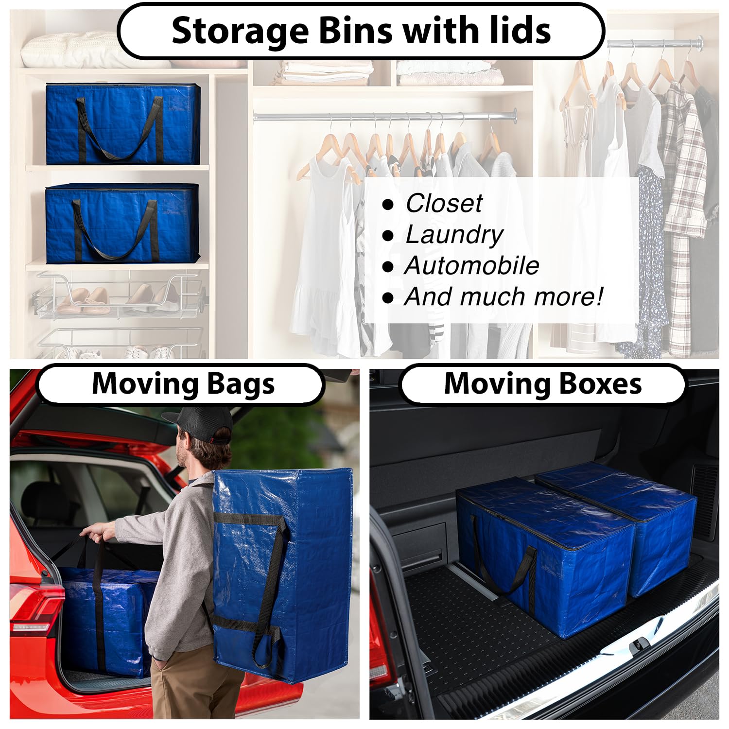 ClearSpace Heavy Duty Moving Bags or Storage Bag, 6 Pack – Large Moving Boxes with Backpack Straps, Zippers & Handles – Perfect for College Dorm, Traveling, Camping, Christmas Decorations
