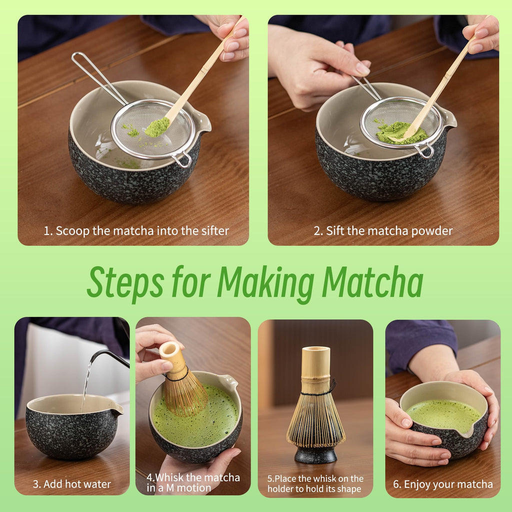 TEANAGOO Matcha Set, 7 Pcs Matcha Whisk Set, Matcha Making Kit for Ceremony, Tradition Matcha Tea Set, Matcha Whisk and Ceramic Bowl with Matcha Scoop&Sifter, Matcha Starter Set for Beginner