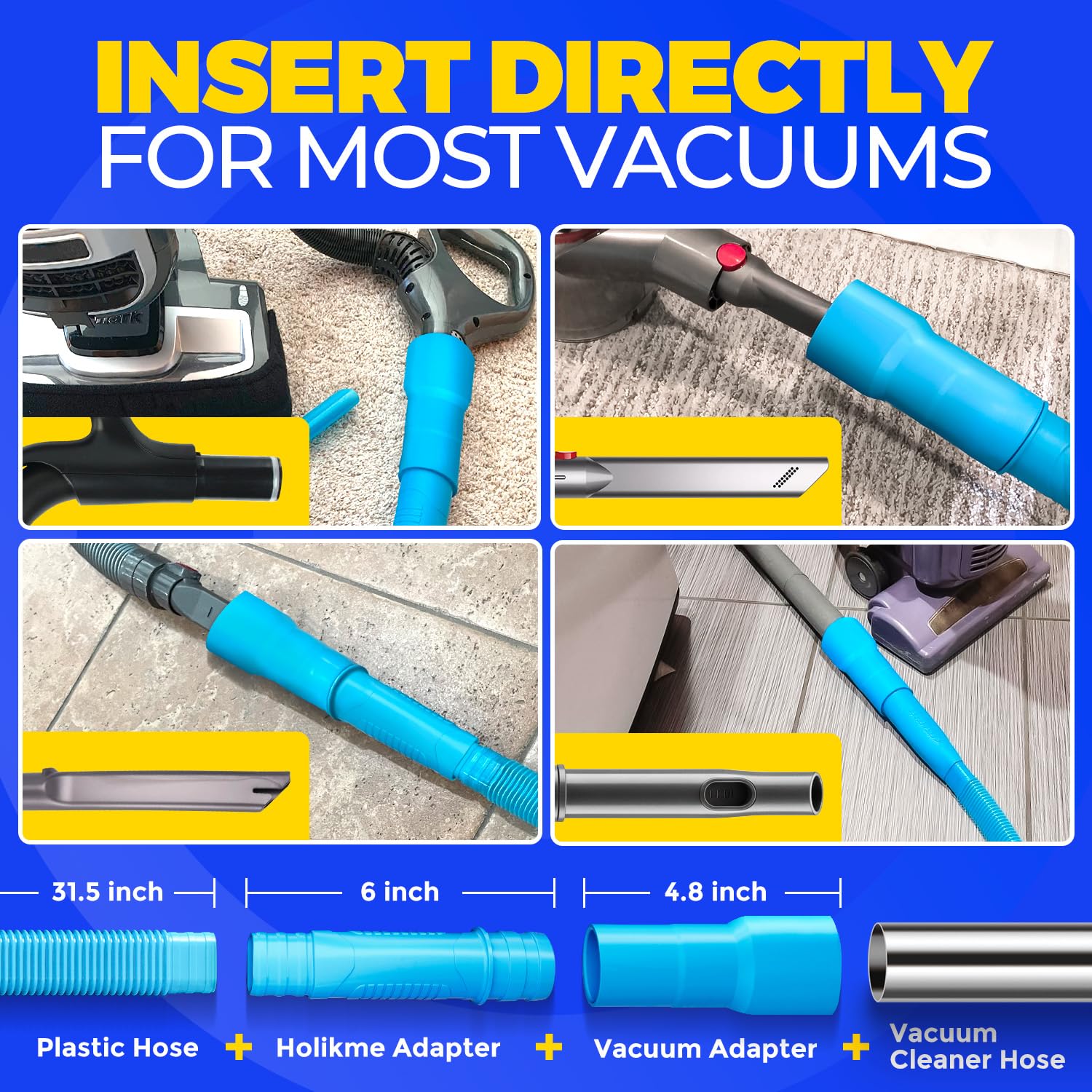 Holikme 1 Pieces Dryer Vent Cleaning Kit,Vacuum Attachment and Flexible Dryer Lint Brush, Vacuum Hose Attachment Brush Lint Remover Power Washer, Blue