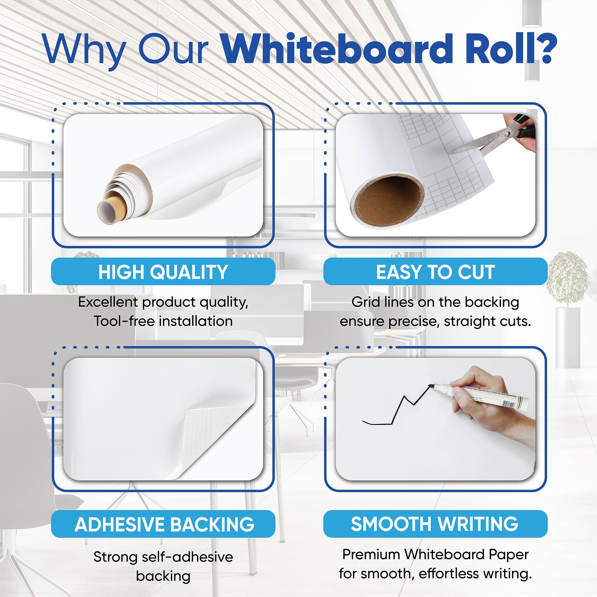 HeatPomelo Whiteboard Sticker for Wall, 120" x 17.3" (300x44 cm) No Ghosting Peel and Stick Dry Erase White Board Roll, Stain-Proof Self-Adhesive Whiteboard Paper Ideal for Home Office Classroom