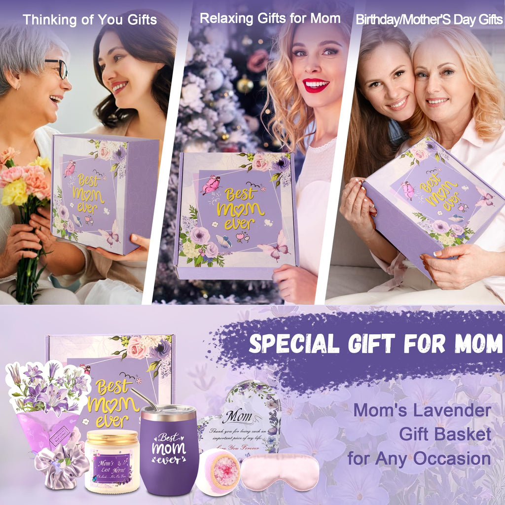 Neekiko Gifts for Mom, Unique Mothers Day Gifts Idea, Purple Lavender Relaxing Spa Get Well Soon Gift Basket Set for Mom, Mom Birthday Gifts from Daughter Son